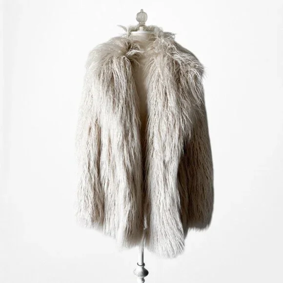 Vintage Y2K Off White Beige Faux Fur Oversized Teddy Style Coat Jacket Size M - Picture 4 of 7